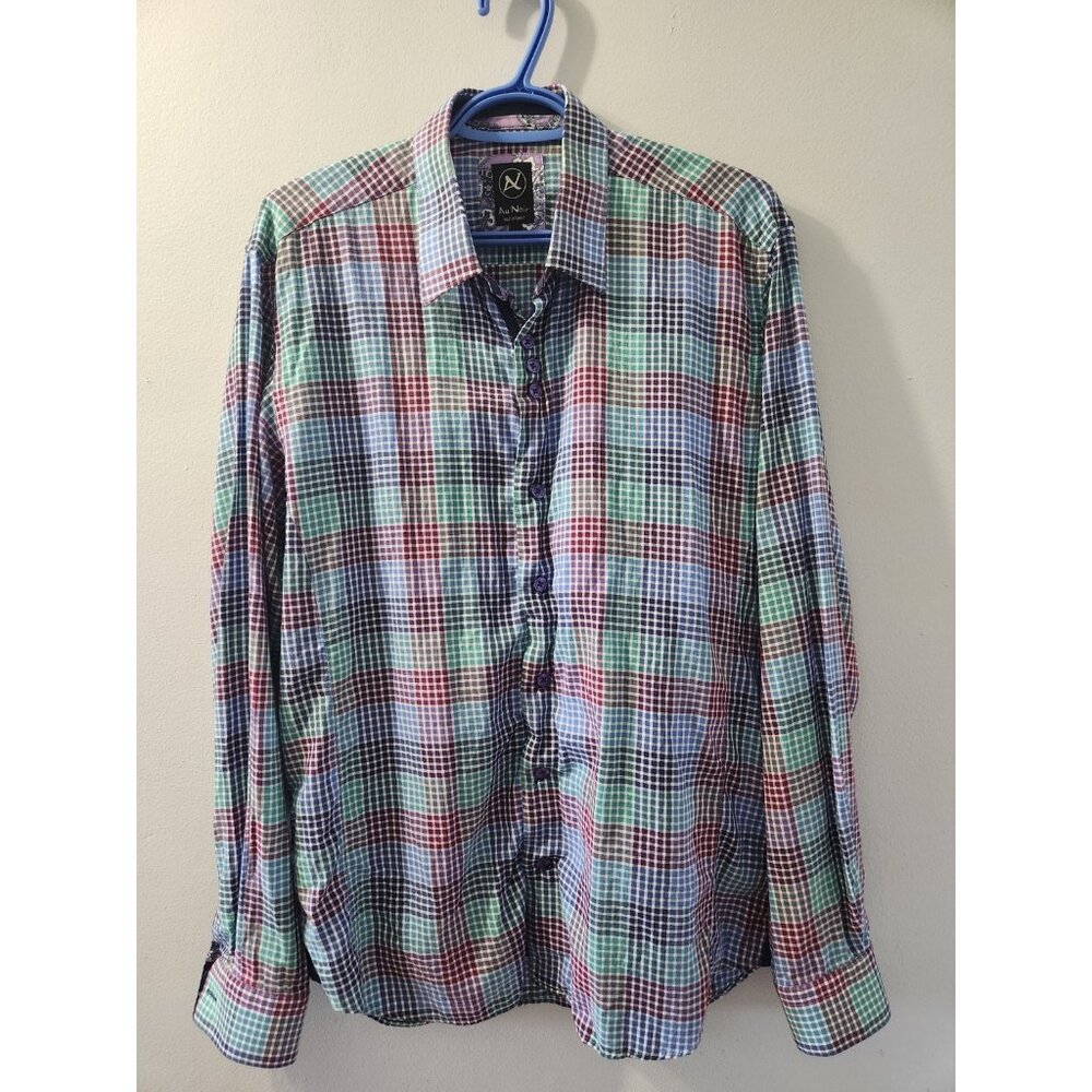 Au Noir Long Sleeves Shirt Size 4 Squared Pattern Pre-Owned